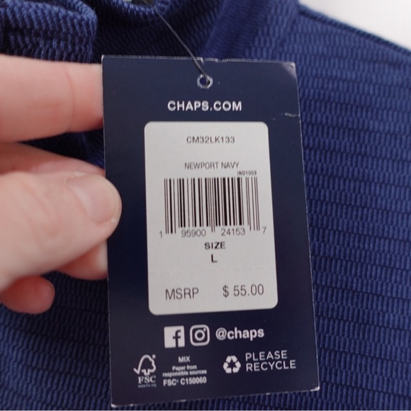 NWT Chaps Long Sleeve Quarter Zip Rice Knit Jacket Sweater Sz Large Newport Navy - Picture 14 of 16